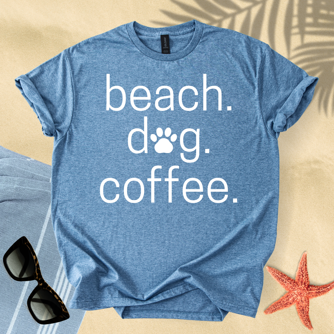 Beach. Dog. Coffee. T-Shirt
