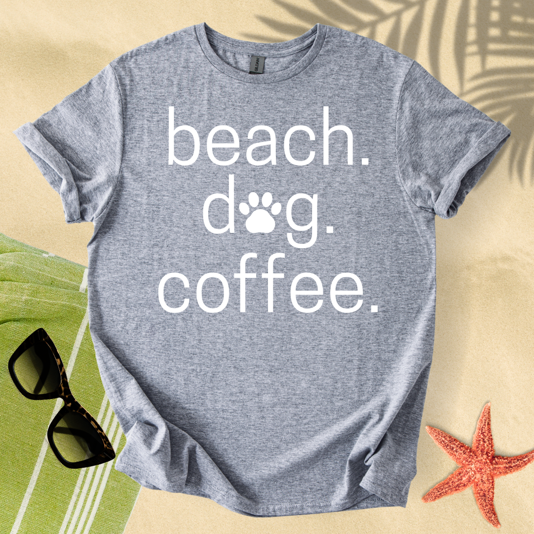 Beach. Dog. Coffee. T-Shirt