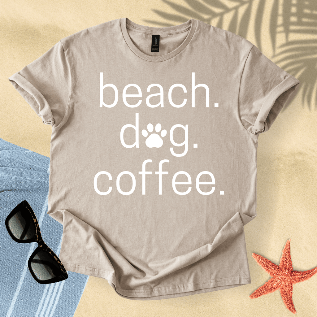 Beach. Dog. Coffee. T-Shirt