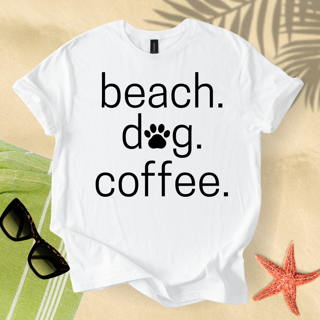 Beach. Dog. Coffee. T-Shirt